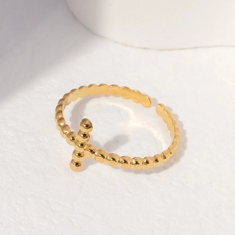 Open Ring RVS met Bolletjesmotief en Kruisje (10 mm) - Aramat Jewels - Ringen - cadeautip