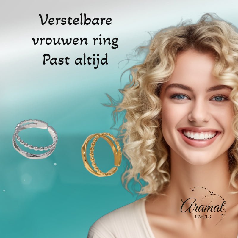 Open Ring RVS met Dot en Gehamerde Lijn (7 mm) - Aramat Jewels - Ringen - cadeautip