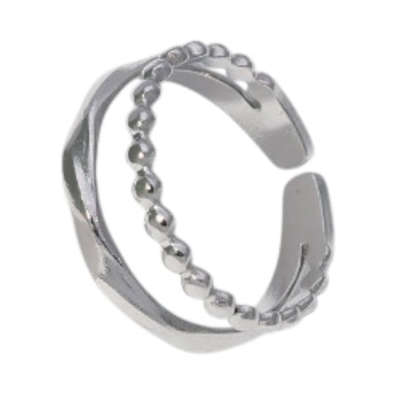 Open Ring RVS met Dot en Gehamerde Lijn (7 mm) - Aramat Jewels - Ringen - cadeautip