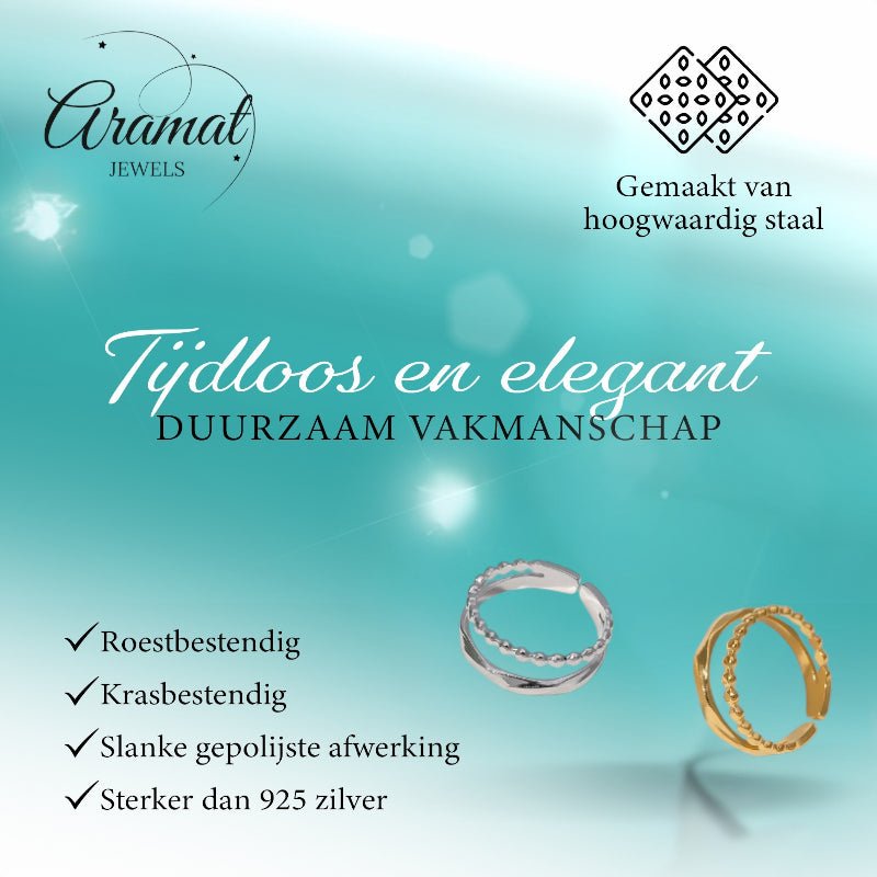 Open Ring RVS met Dot en Gehamerde Lijn (7 mm) - Aramat Jewels - Ringen - cadeautip