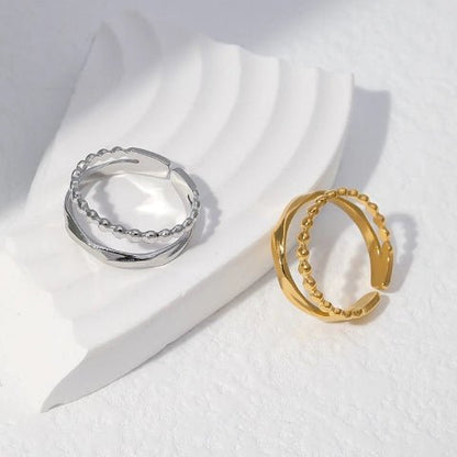 Open Ring RVS met Dot en Gehamerde Lijn (7 mm) - Aramat Jewels - Ringen - cadeautip