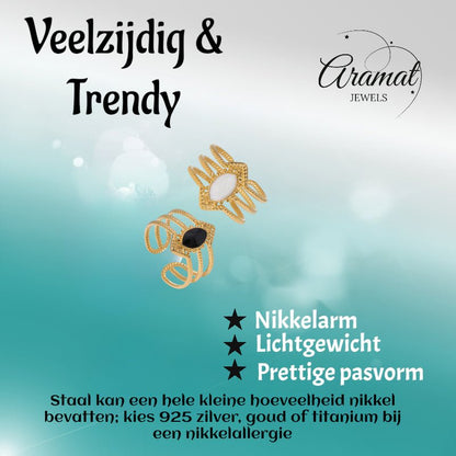 Open Ring RVS met Druppel Emaille en Gedraaide Banden (15 mm) - Aramat Jewels - Ringen - cadeautip