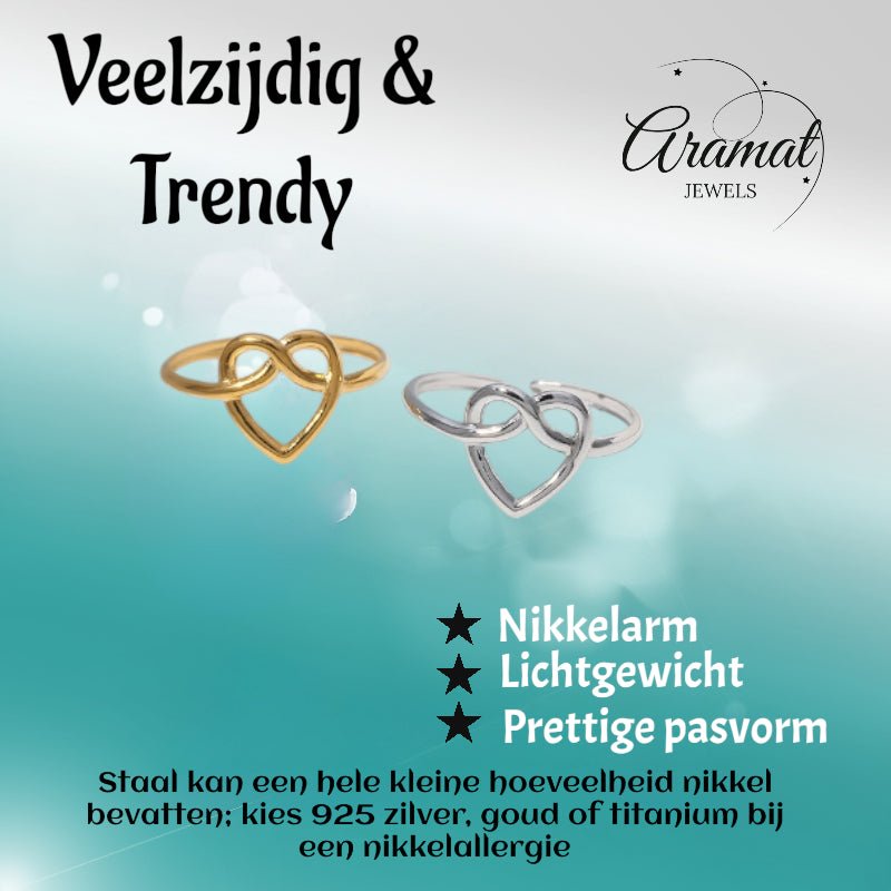 Open Ring RVS met Groot Hartje (14 mm) - Aramat Jewels - Ringen - cadeautip