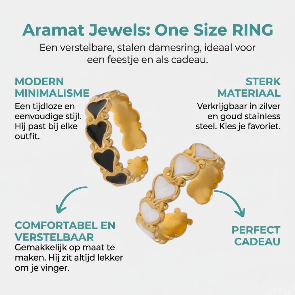 Open Ring RVS met Hartjes Motief en Emaille (6 mm) - Aramat Jewels - Ringen - cadeautip