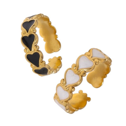 Open Ring RVS met Hartjes Motief en Emaille (6 mm) - Aramat Jewels - Ringen - cadeautip