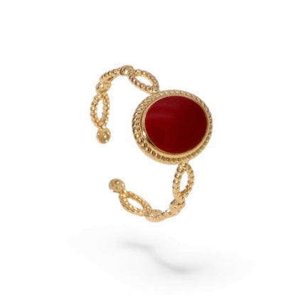 Open Ring RVS Ovaal Emaille met Dot Reliëf (Goudkleurig) - Aramat Jewels - Ringen - cadeautip