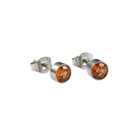 Stud Earrings – Steel Crystal Orange Silver Color (5mm) 