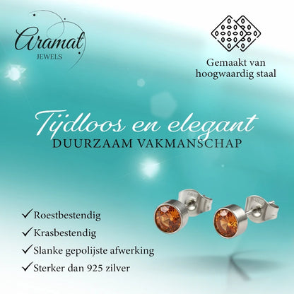 Boucles d'oreilles puces – Acier cristal orange argenté (5 mm) 