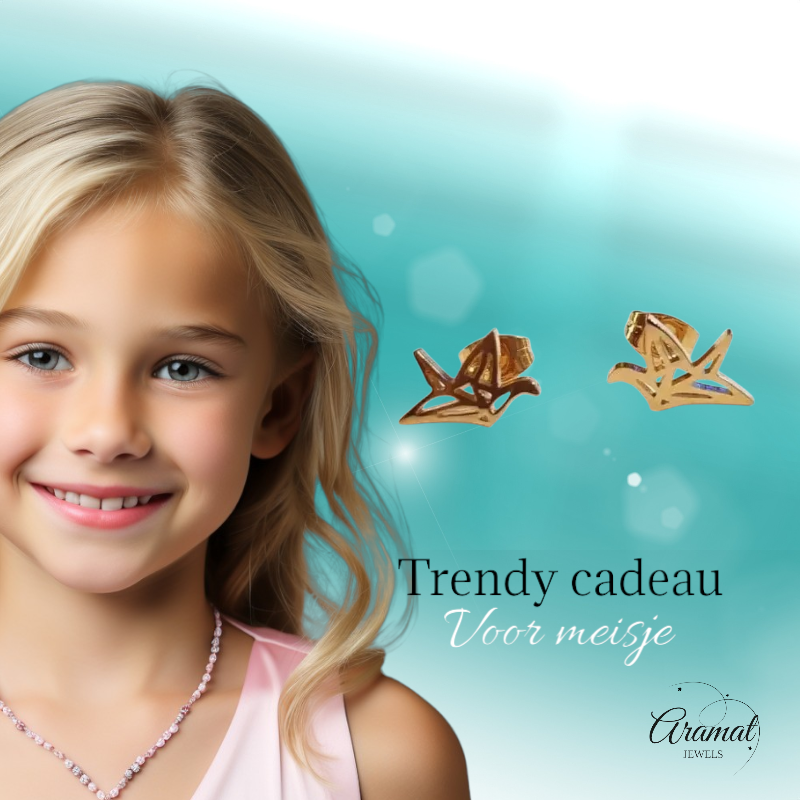 Gold-colored Bird Earrings Origami 9mm