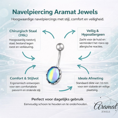 Piercing nombril ovale multicolore en acier