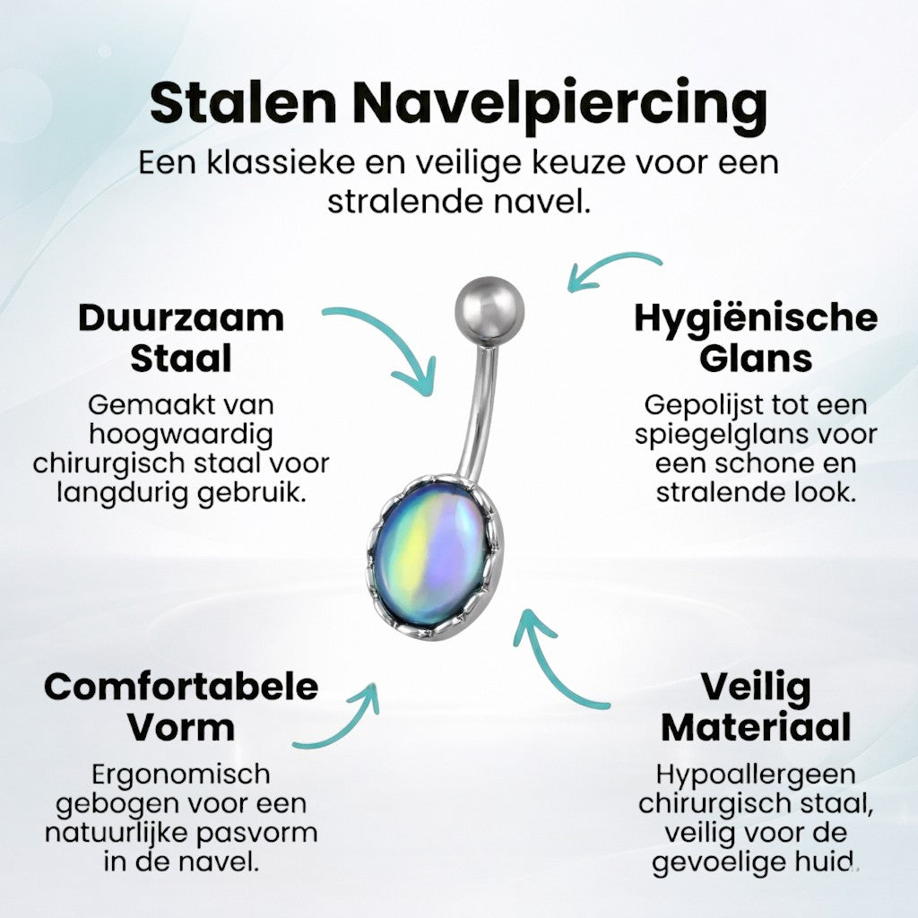 Piercing nombril ovale multicolore en acier