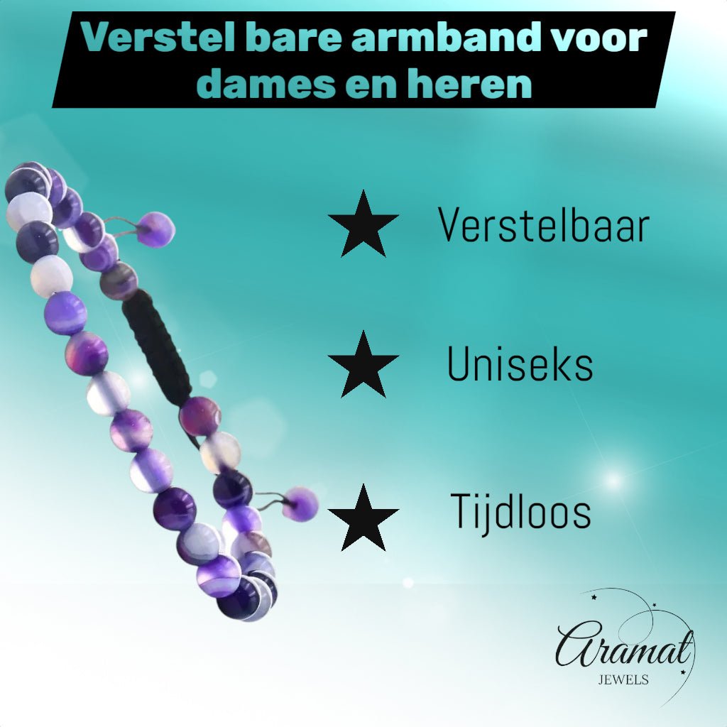 Paarse Gestreepte Agaat Armband - Aramat Jewels - Armbanden - cadeautip