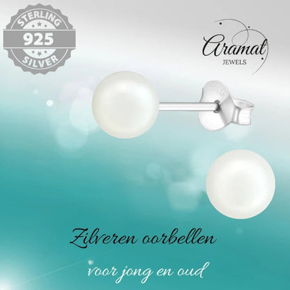 Parel oorbellen 925 zilver – 6mm wit - oor2048 - 15832 - Oorbellen kopen# - 6mm - 925 Zilver - alles