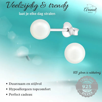 Parel oorbellen 925 zilver – 6mm wit - oor2048 - 15832 - Oorbellen kopen# - 6mm - 925 Zilver - alles