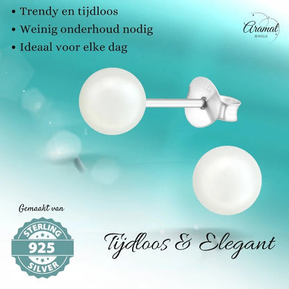 Parel oorbellen 925 zilver – 6mm wit - oor2048 - 15832 - Oorbellen kopen# - 6mm - 925 Zilver - alles