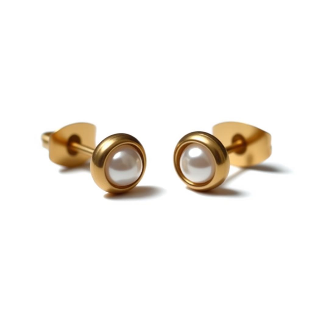 Boucles d'oreilles – Perles blanches et design doré (6 mm)