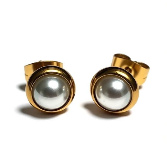 Stud Earrings – Pearl White Gold Colored (8mm) 
