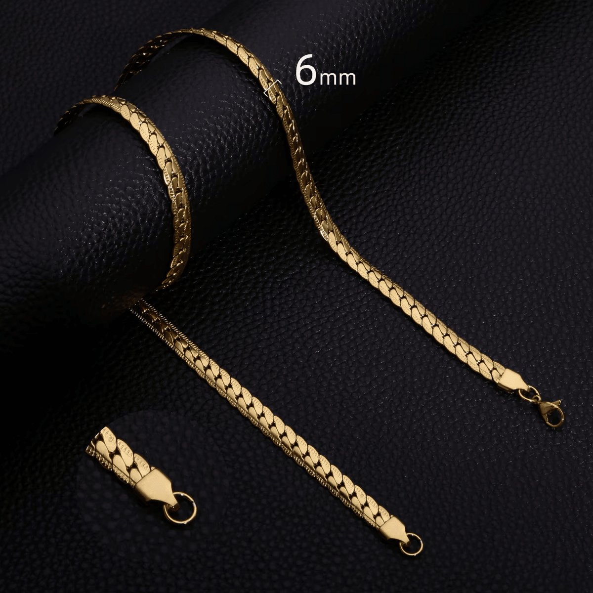 Platte Gourmet Ketting met bewerkte rand 6mm Goudkleurig Staal - Aramat Jewels - Halskettingen - cadeautip