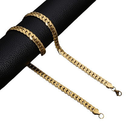 Platte Gourmet Ketting met bewerkte rand 6mm Goudkleurig Staal - Aramat Jewels - RVS Sieraden - Halskettingen - cadeautip