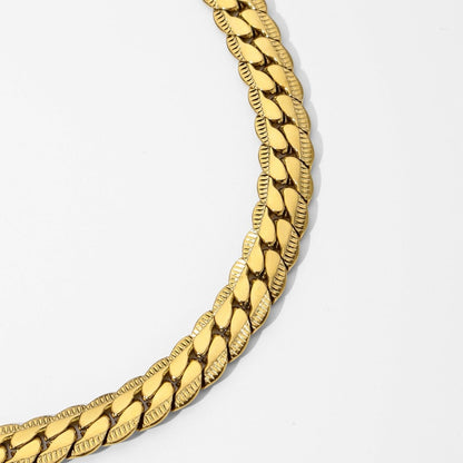 Platte Gourmet Ketting met bewerkte rand 6mm Goudkleurig Staal - Aramat Jewels - RVS Sieraden - Halskettingen - cadeautip