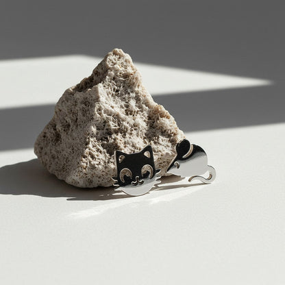 Poes en Muis Oorbellen 10mm Zilverkleurig Staal - Aramat Jewels - Oorbellen - cadeautip