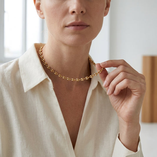 Goudkleurige Stalen Koffieboon Ketting – Unisex Schakelketting 4,5mm