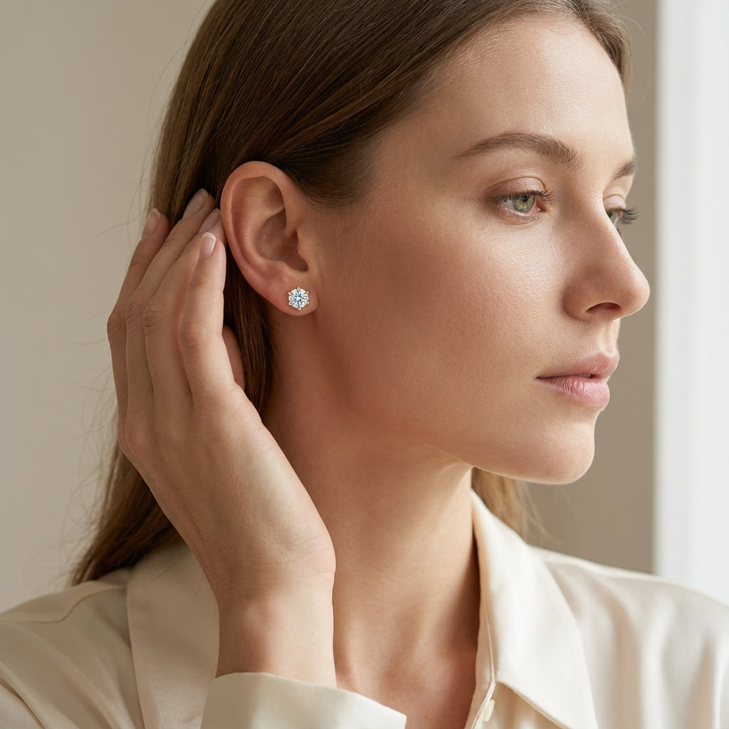 Steel Zirconia Stud Earrings Gold Transparent – 2mm to 6mm