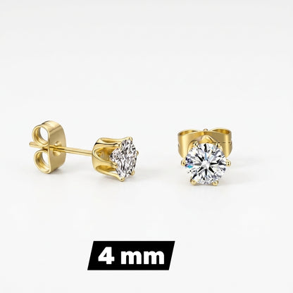 Steel Zirconia Stud Earrings Gold Transparent – 2mm to 6mm