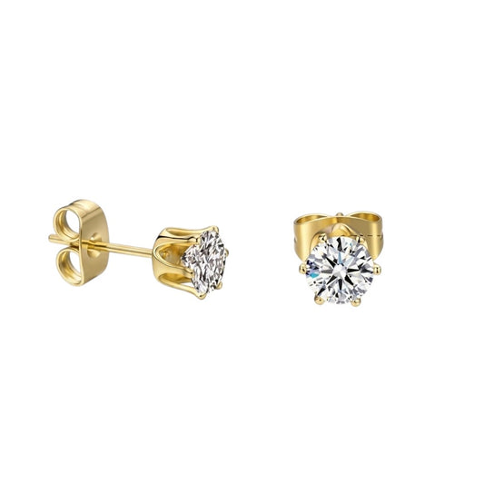 Boucles d'oreilles en acier et zircone, couleur or et transparentes