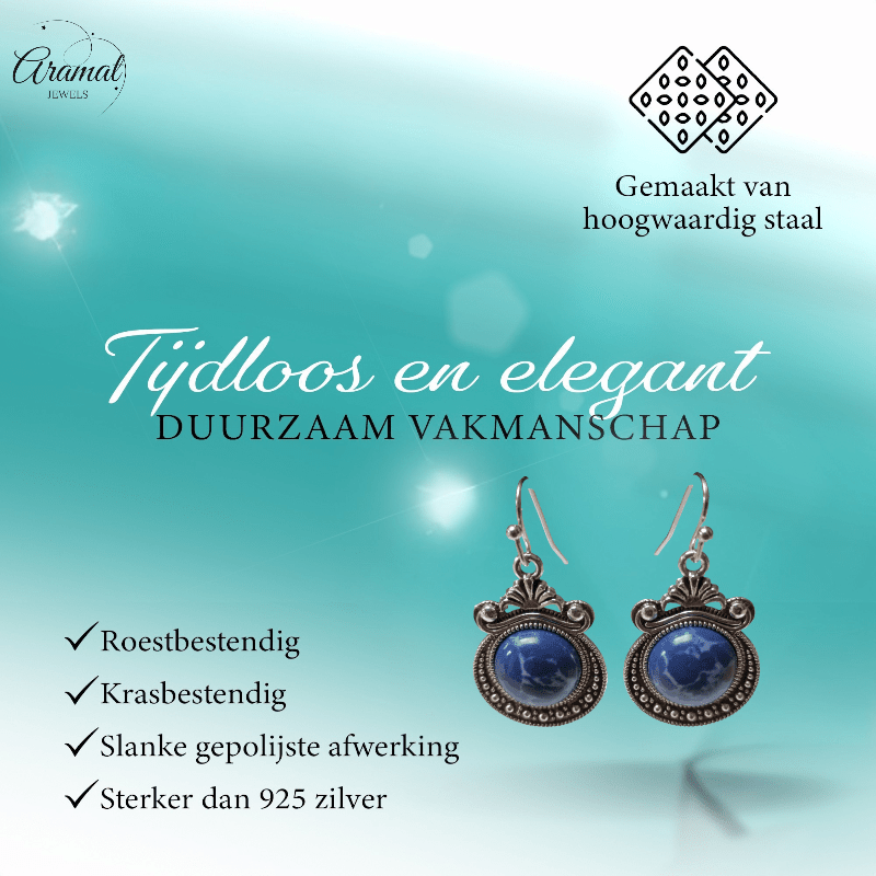 Prachtige Bohemien Oorhangers steen - oor6027 - Oorhangers kopen# - alles - bali - blauw