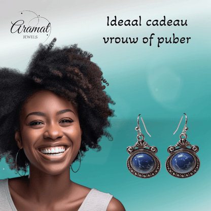 Prachtige Bohemien Oorhangers steen - oor6027 - Oorhangers kopen# - alles - bali - blauw