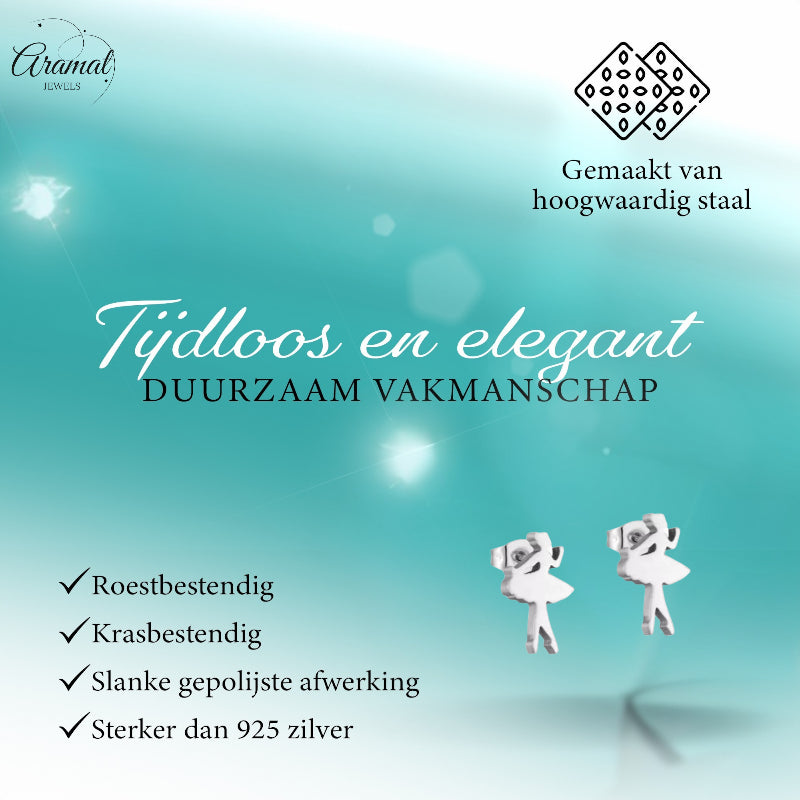 Boucles d'oreilles ballerines en acier inoxydable argenté, 10 x 6 mm