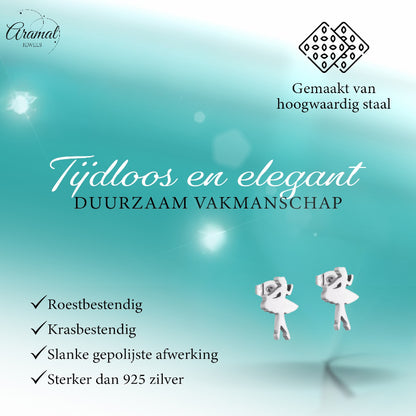 Boucles d'oreilles ballerines en acier inoxydable argenté, 10 x 6 mm