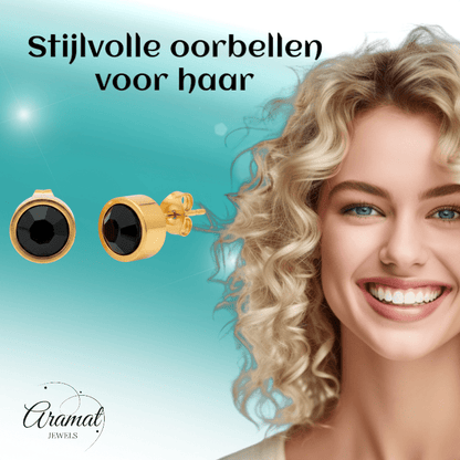 Prachtige Goudkleurige Zwarte Zirkonia Oorbellen - Aramat Jewels - Oorbellen - cadeautip