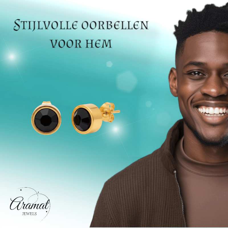 Prachtige Goudkleurige Zwarte Zirkonia Oorbellen - Aramat Jewels - Oorbellen - cadeautip