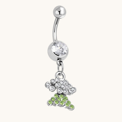 Magnifique piercing au nombril en acier et zircon vert