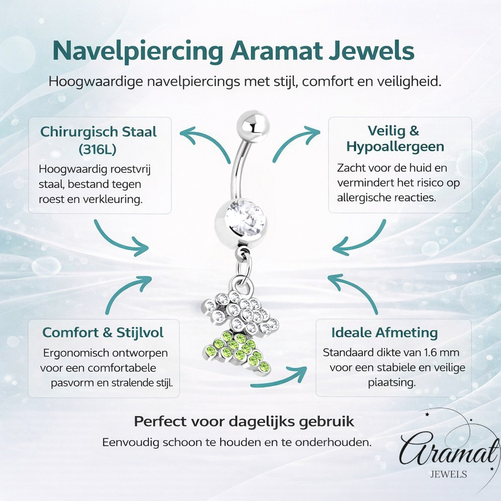 Magnifique piercing au nombril en acier et zircon vert