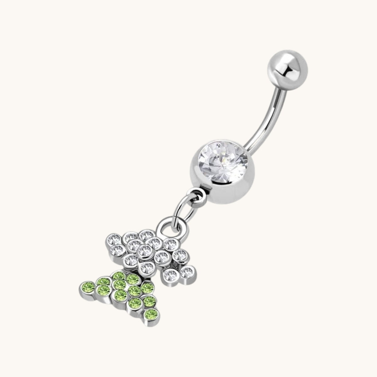 Magnifique piercing au nombril en acier et zircon vert