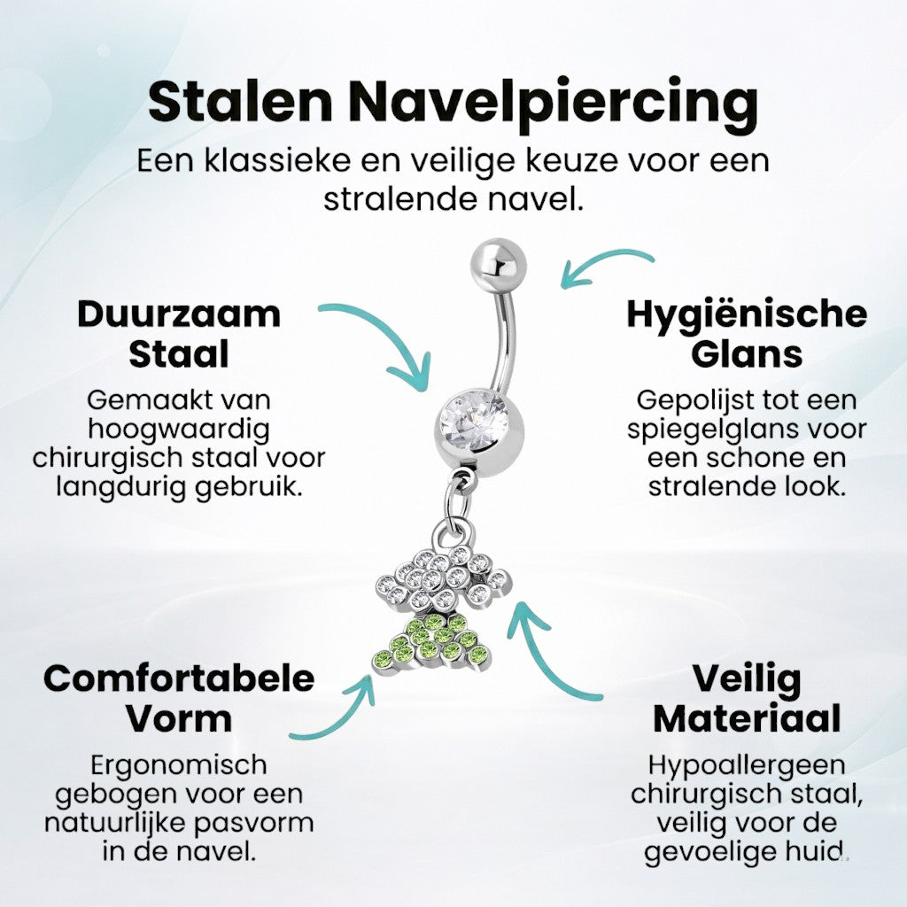 Magnifique piercing au nombril en acier et zircon vert