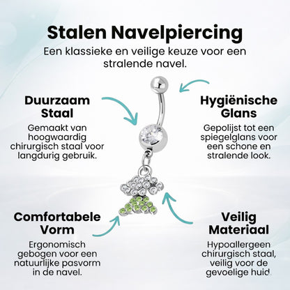 Magnifique piercing au nombril en acier et zircon vert