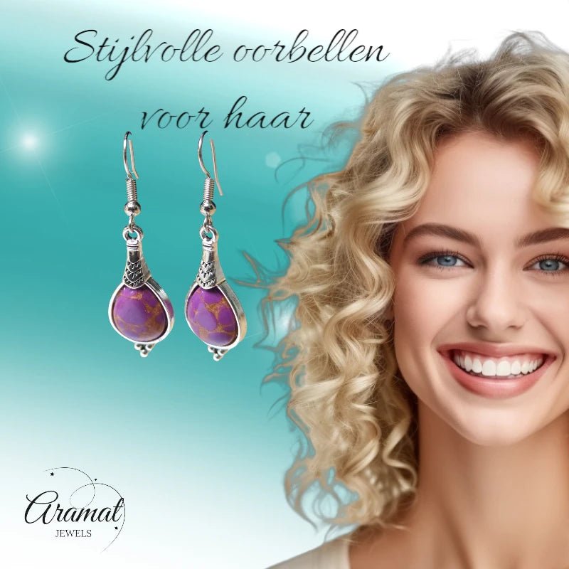 Prachtige Paarse Druppel Oorhangers met Bohemien Charme - oor6036 - Oorhangers kopen# - 50mm - alles - bali