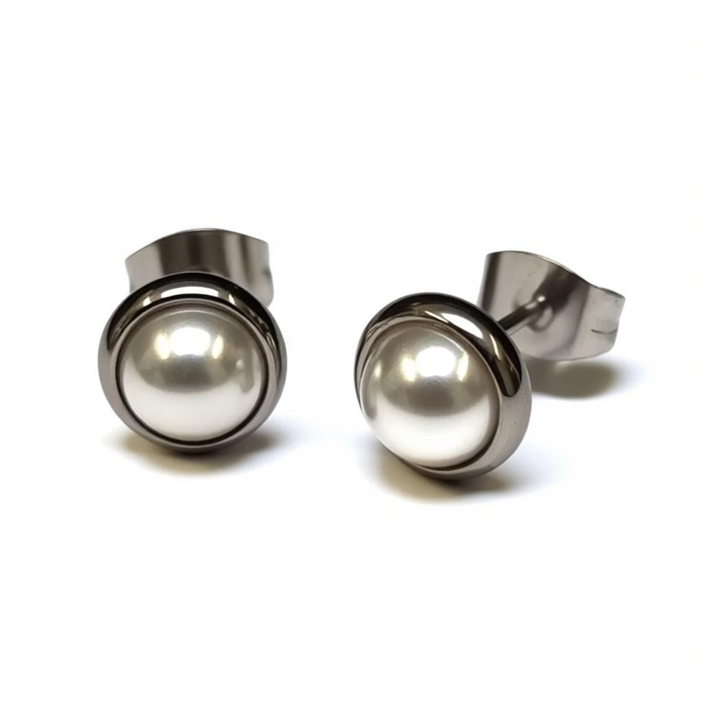 Stud Earrings – Pearl White Steel (8mm)