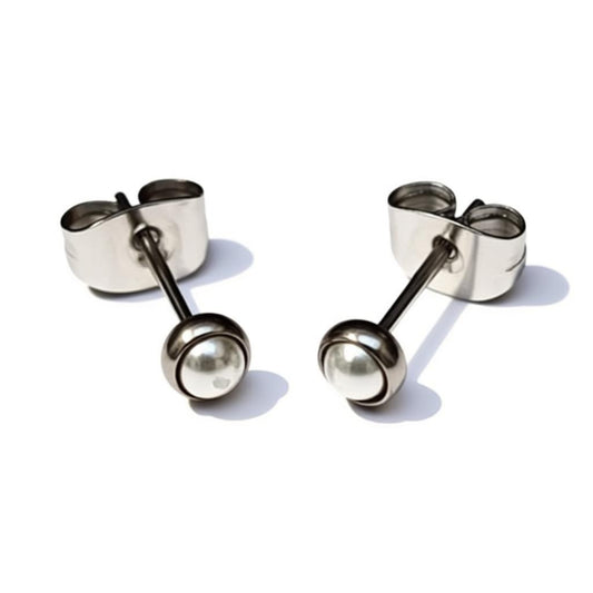 Stud Earrings – Steel Pearl White Silver Colored (4mm) 