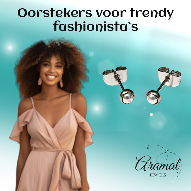 Stud Earrings – Steel Pearl White Silver Colored (4mm) 