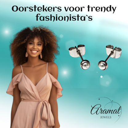 Stud Earrings – Steel Pearl White Silver Colored (4mm) 