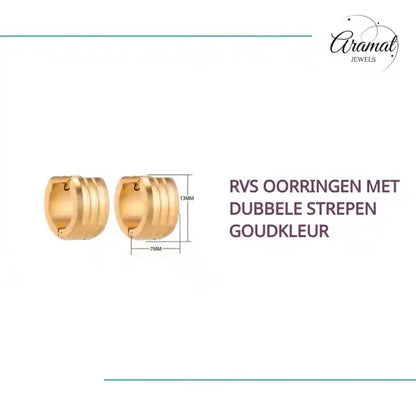 Rvs Oorringen met Dubbele Strepen goudkleur by@Outfy