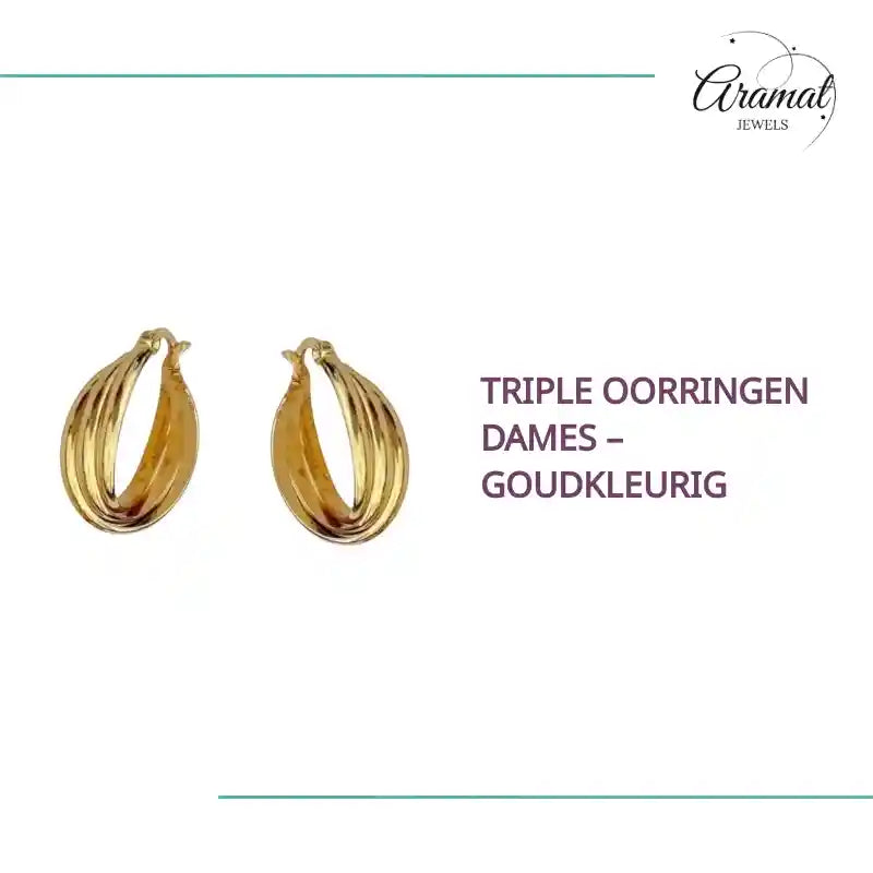 Triple oorringen dames &ndash; goudkleurig by@Outfy