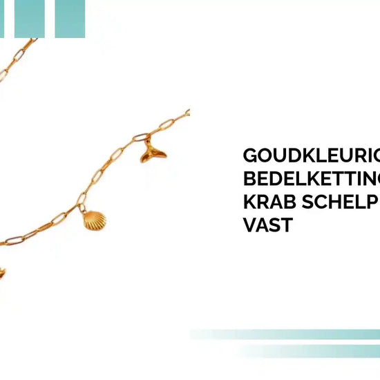 Goudkleurige Bedelketting Vis Parel Krab Schelp Vin RVS 45cm Vast by@Outfy