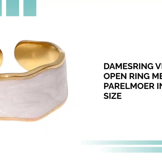 Damesring Verstelbaar &ndash; Open Ring met Witte Parelmoer Inlay &ndash; One Size by@Outfy