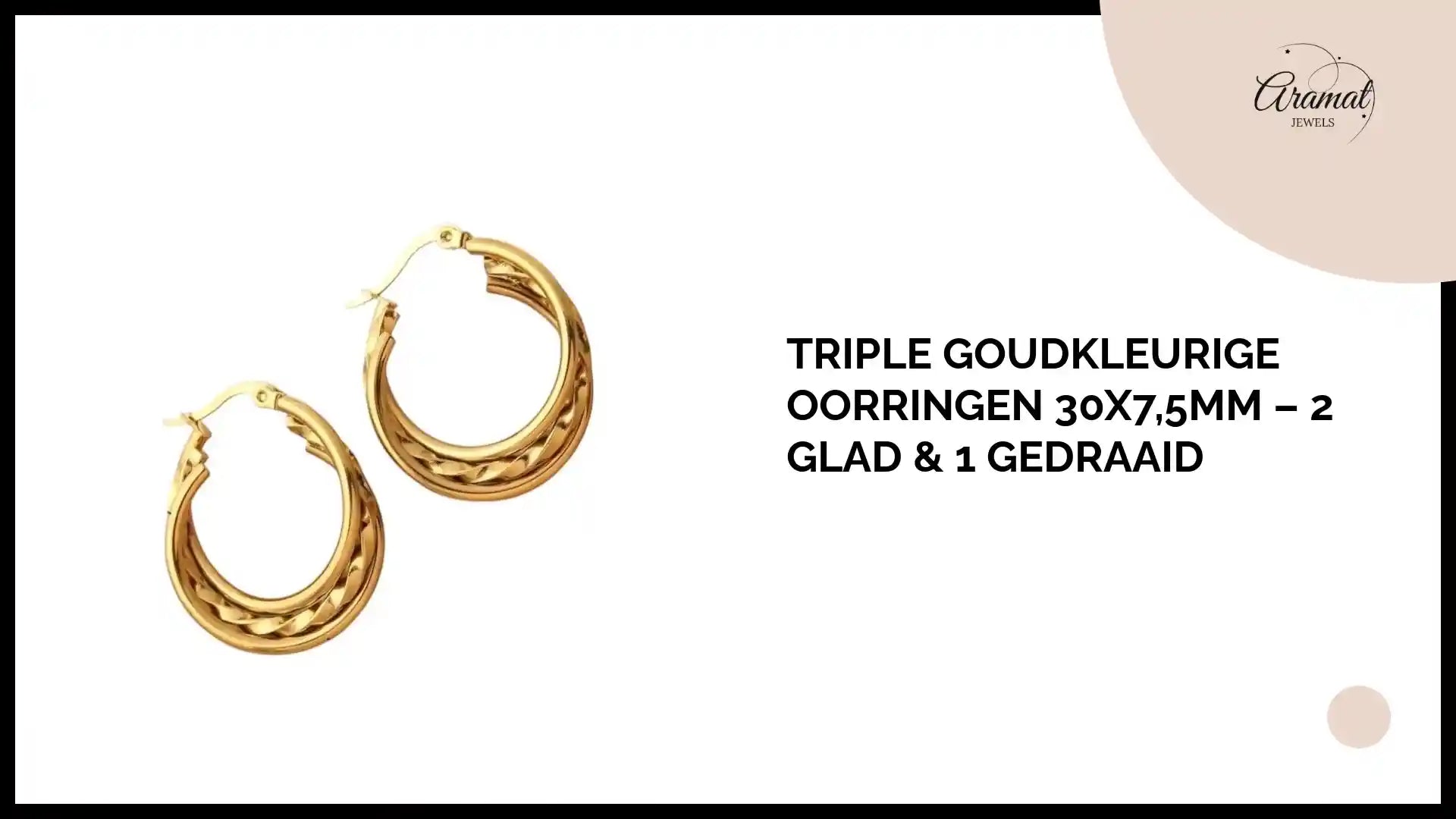 Triple Goudkleurige Oorringen 30x7,5mm &ndash; 2 Glad &amp; 1 Gedraaid by@Outfy